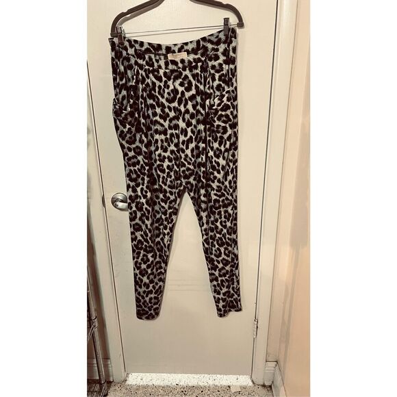 Michael Kors Black Gray Leopard Print Polyester Harem Pants Size M - Picture 2 of 9